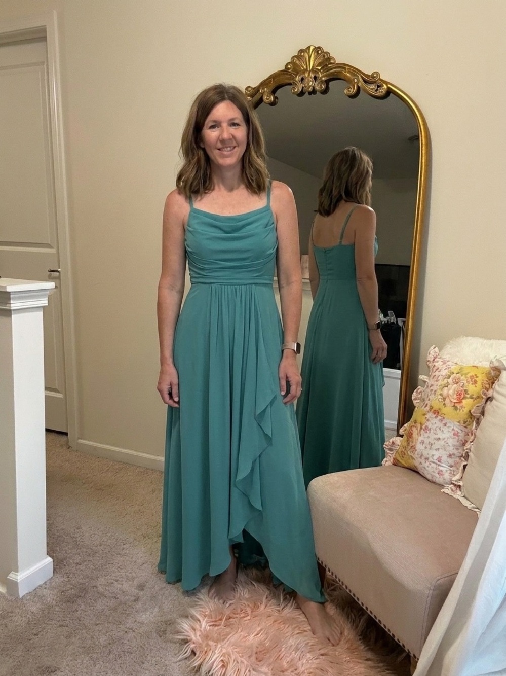 Elegant Teal Cascade Maxi Dress